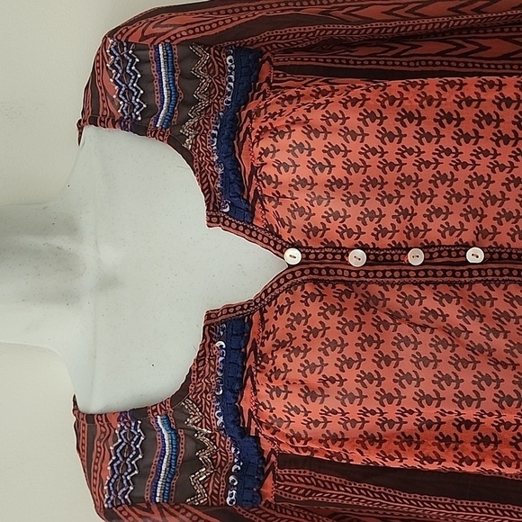 Free People Bohemian Lagenlook Oversized Sheer Tunic Top Embellished Blouse - Picture 3 of 11